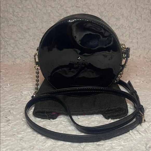 Kate Spade Fancy Footwork Vinyl Record Patent Leather Crossbody Shoulder Bag Blk